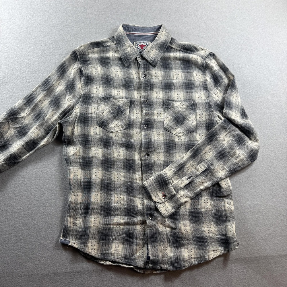 Desert Son Shirt Mens Medium Gray Plaid Flannel Western Snap Long Sleeve Casual